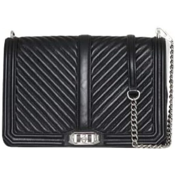 Fashion-Forward Women's Chevron Quilted Crossbody and Clutch - Black/Silver